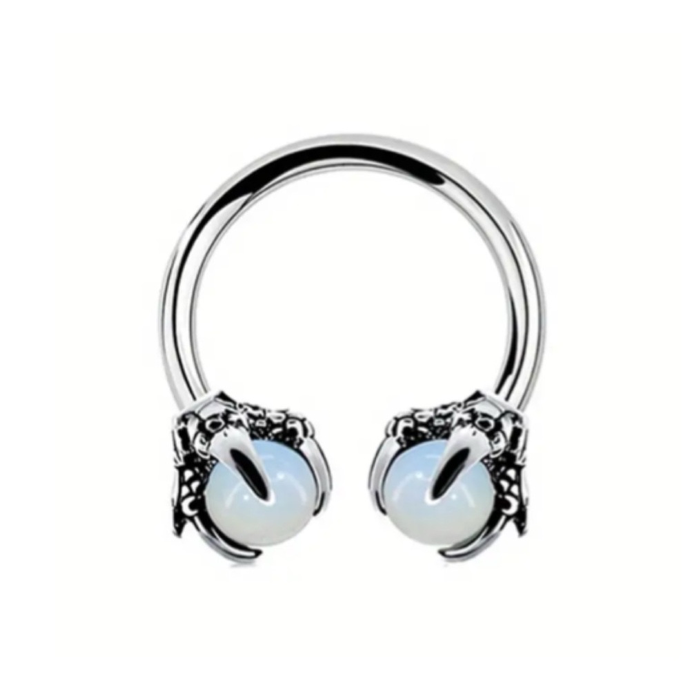 Dragon Claw Septum Ring | Stainless Steel Opalite Hoop | 16G 10mm Gothic Jewelry